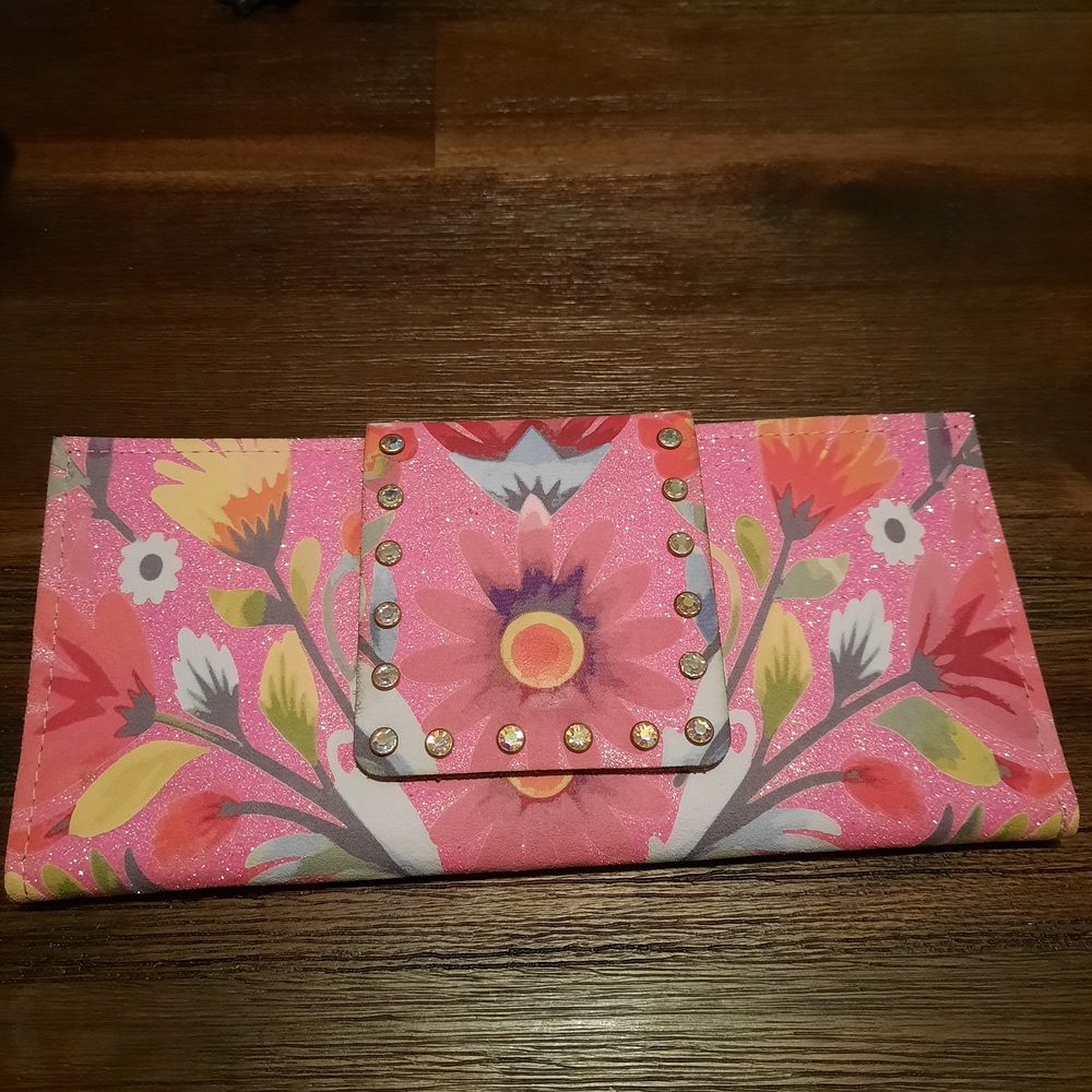 Vibrant Floral Pink Clutch with Gold Accents